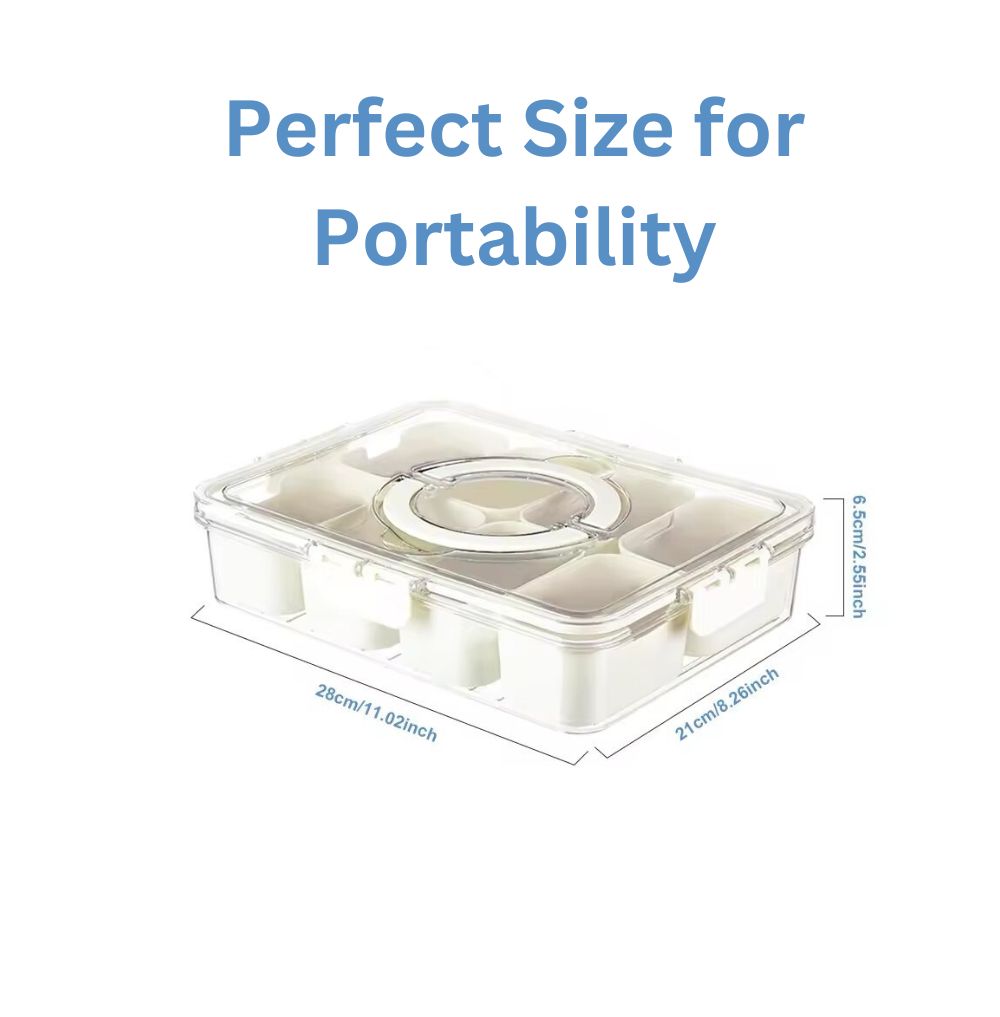 Snack & Serve Tray with Lid and Handle. Handy Snack Container with 8 Compartments Suitable for Tailgating, Picnics, Camping and Home Use.