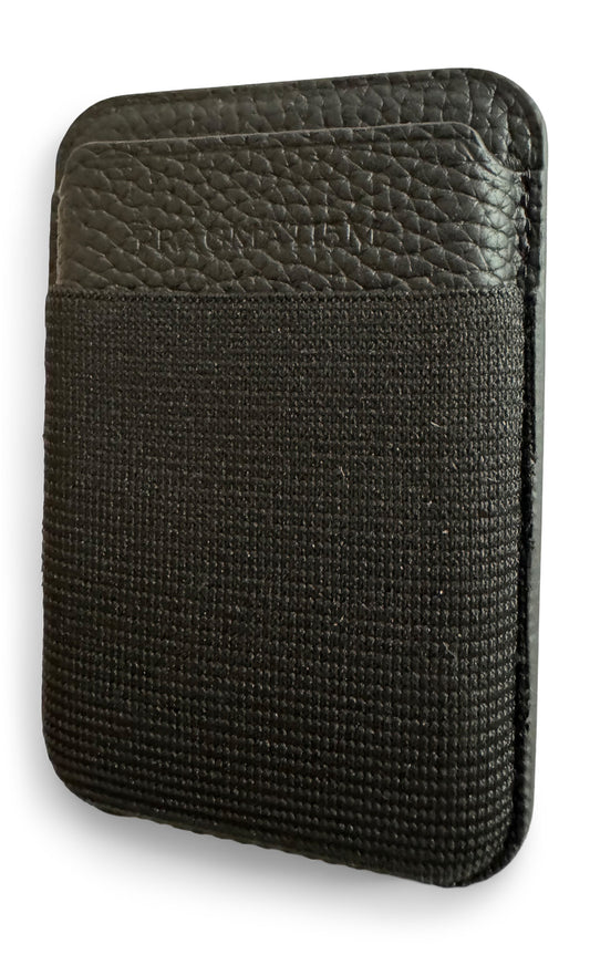 Genuine Leather, Magnetic Card Wallet with Elastic Strap (Black)